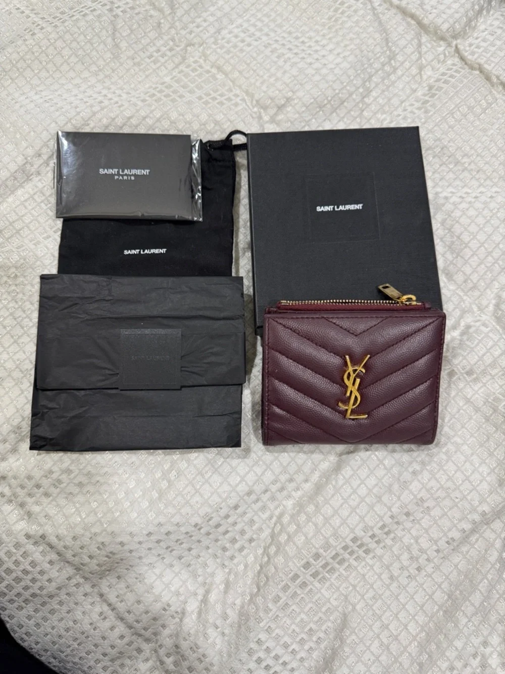Saint Laurent Quilted Card Case Wallet in Deep Plum with Gold Hardware - Picture 6 of 6